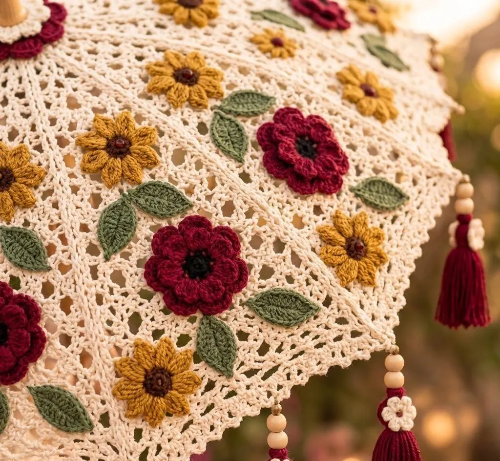 Crochet Parasol Cover Pattern, Floral Lace, Vintage Summer Sunshade (Digital Download) - image 3