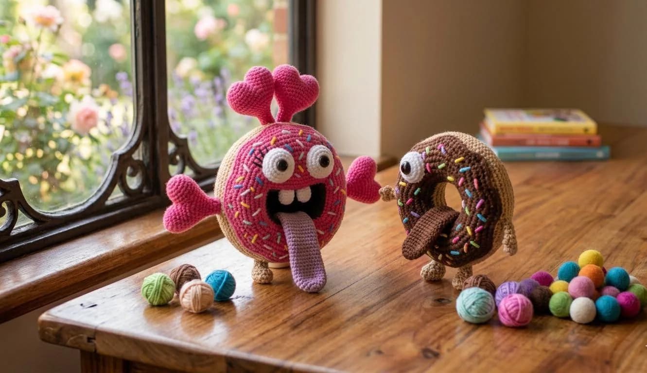 Kawaii Donut Monster Amigurumi Crochet Pattern, Sprinkle Details (Digital Download)