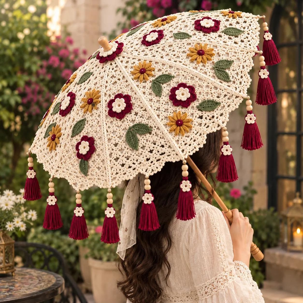 Crochet Parasol Cover Pattern, Floral Lace, Vintage Summer Sunshade (Digital Download)