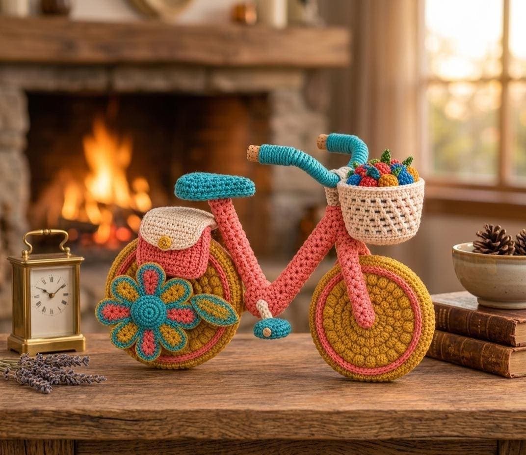 Mini Bicycle Crochet Pattern, Flower Charm & Flag Amigurumi (PDF Download)