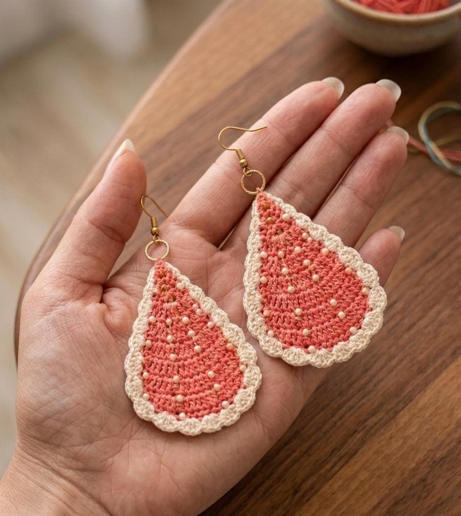 Crochet Beaded Drop Earrings Pattern, Citrus Slice Design (PDF)