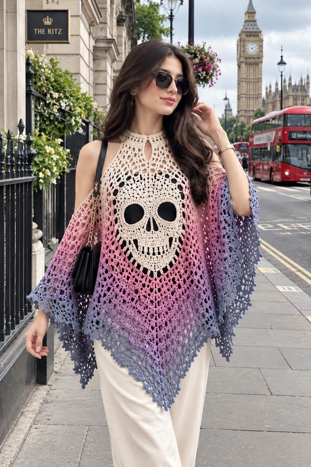 Ombre Filet Crochet Skull Poncho Pattern, Gothic Lace Halter Top (Digital Download) - image 3