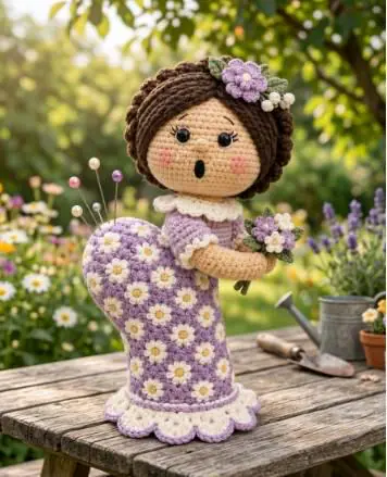 Daisy Garden Pincushion Doll Crochet Pattern, Amigurumi Sewing Accessory (PDF) - image 4