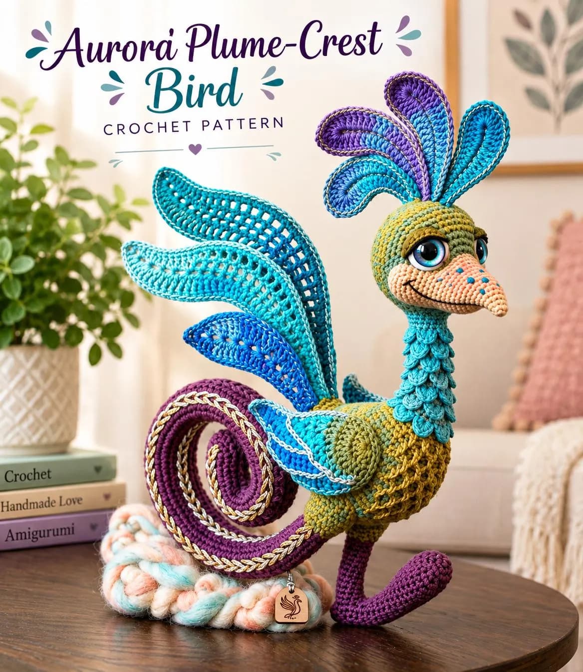 Aurora Plume-Crest Bird Crochet Pattern, Wire-Armature Amigurumi Sculpture (PDF)