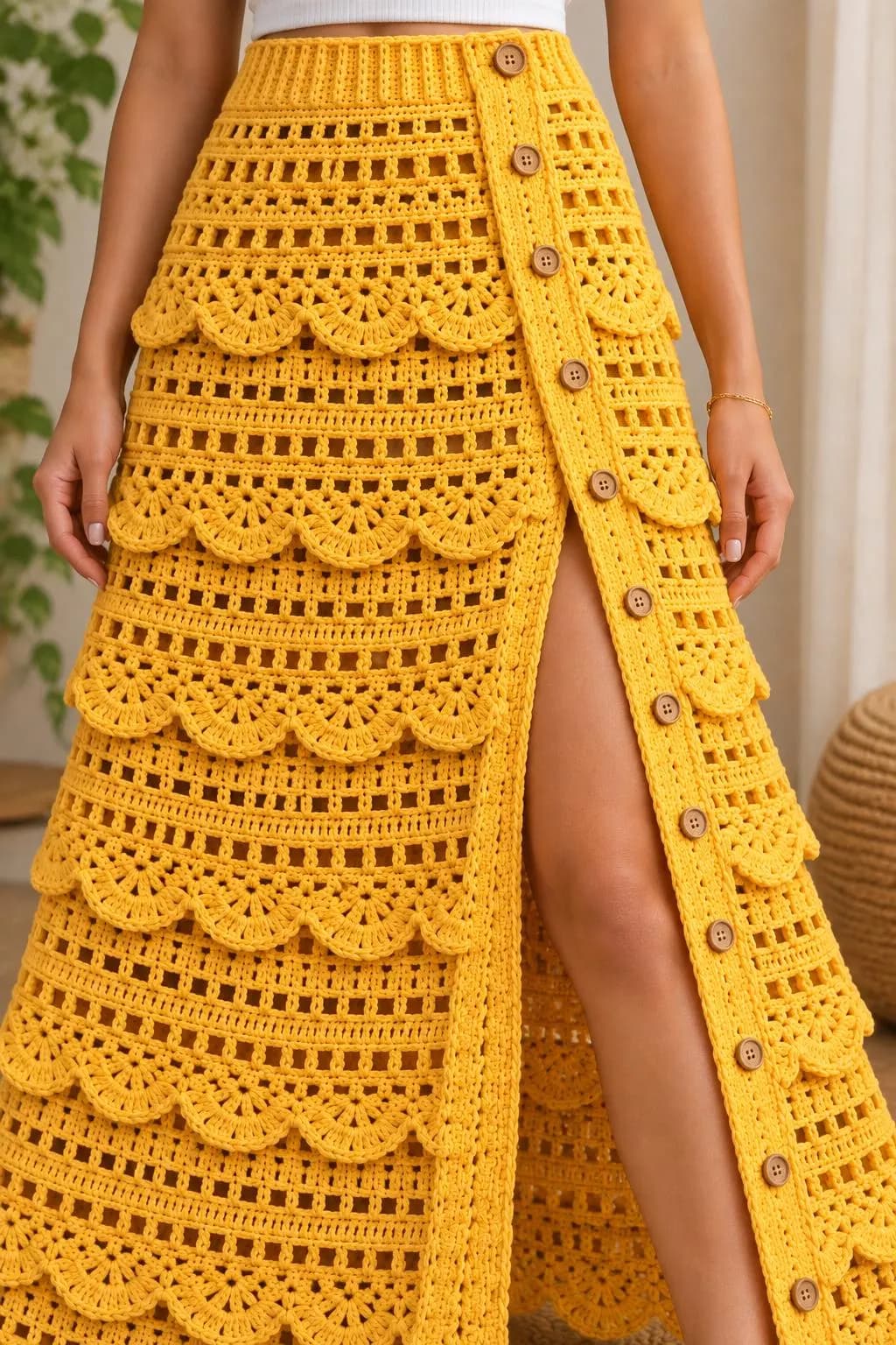 Tiered Fan-Lace Crochet Wrap Skirt Pattern, Boho Summer Dress (Digital Download)