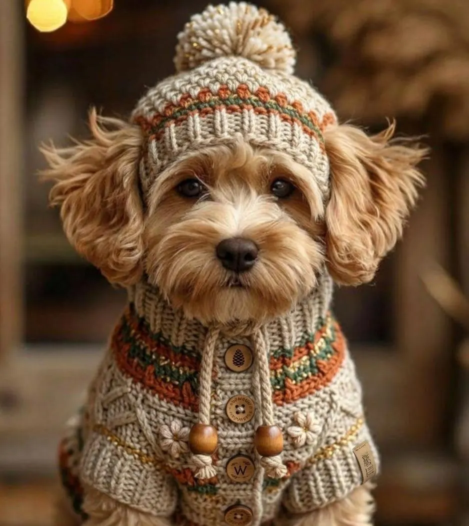 Fair Isle Dog Sweater & Beanie Pattern, Woodland Trail Crochet Set (Digital Download)