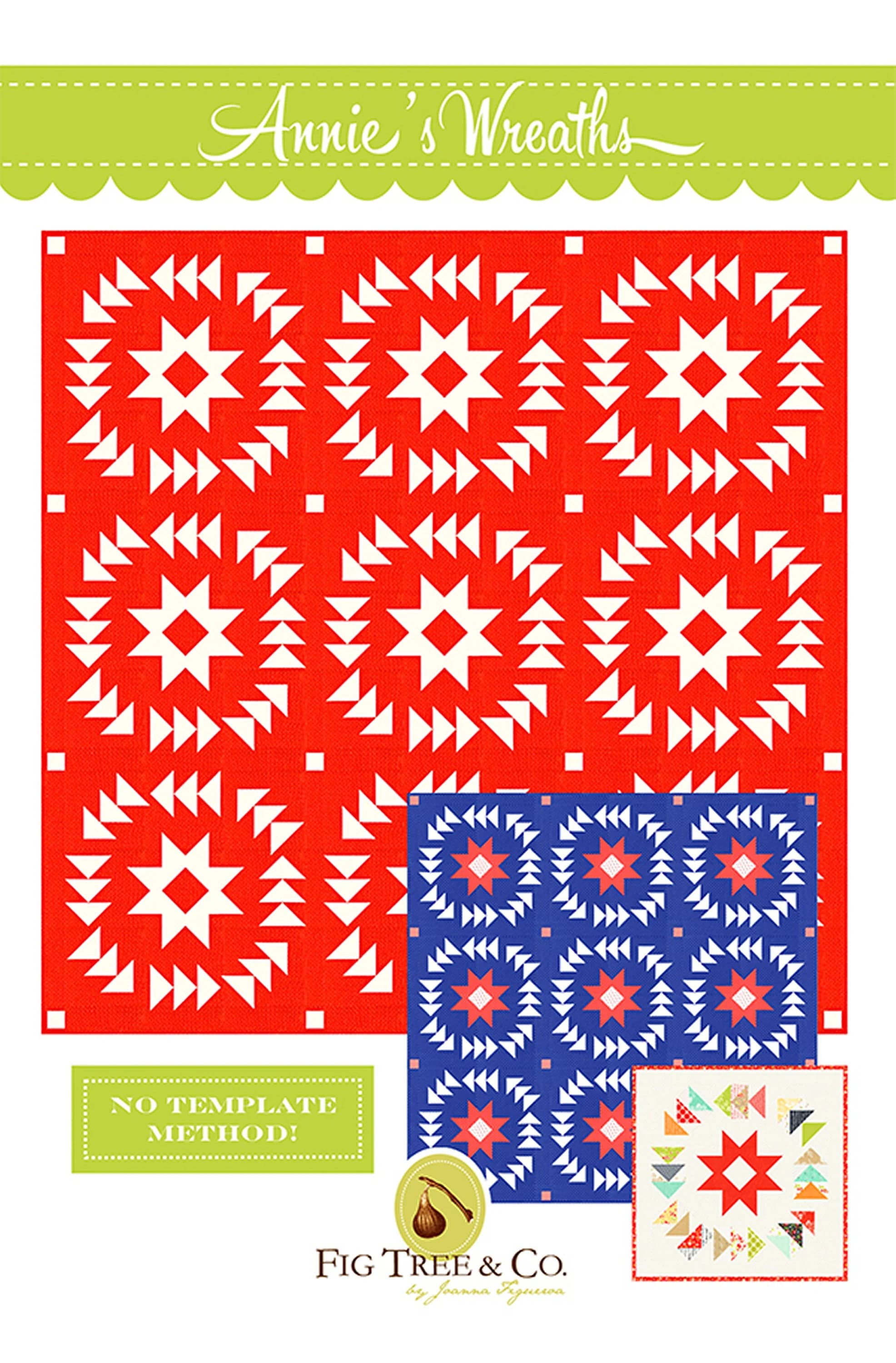 PATTERN:  ANNIE'S Wreaths - Fig Tree Quilts - FTQ1792 - Christmas - Throw Quillt - Lap Quilt - Square Quilt - Christmas Figs II - 68" x 68"