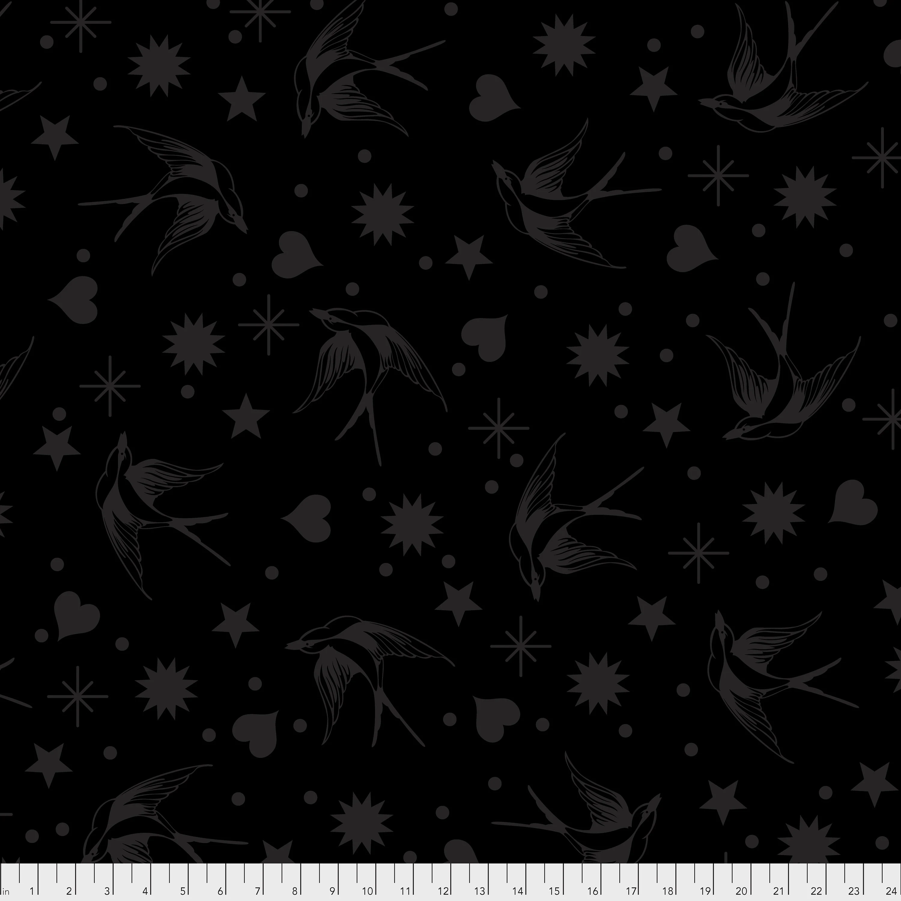 Tula Pink PRE-CUT: 5 Inch Charm Fairy Flakes - Charm Pack - Black on Black - FB6CPTP.FairyInk - Black - Ink - Background - 5 inch squares - image 3