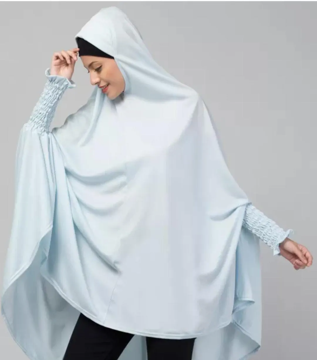 Instant Prayer Hijab Dress | Smocked Sleeves, Full Coverage Namaz Garment (Jersey Fabric)