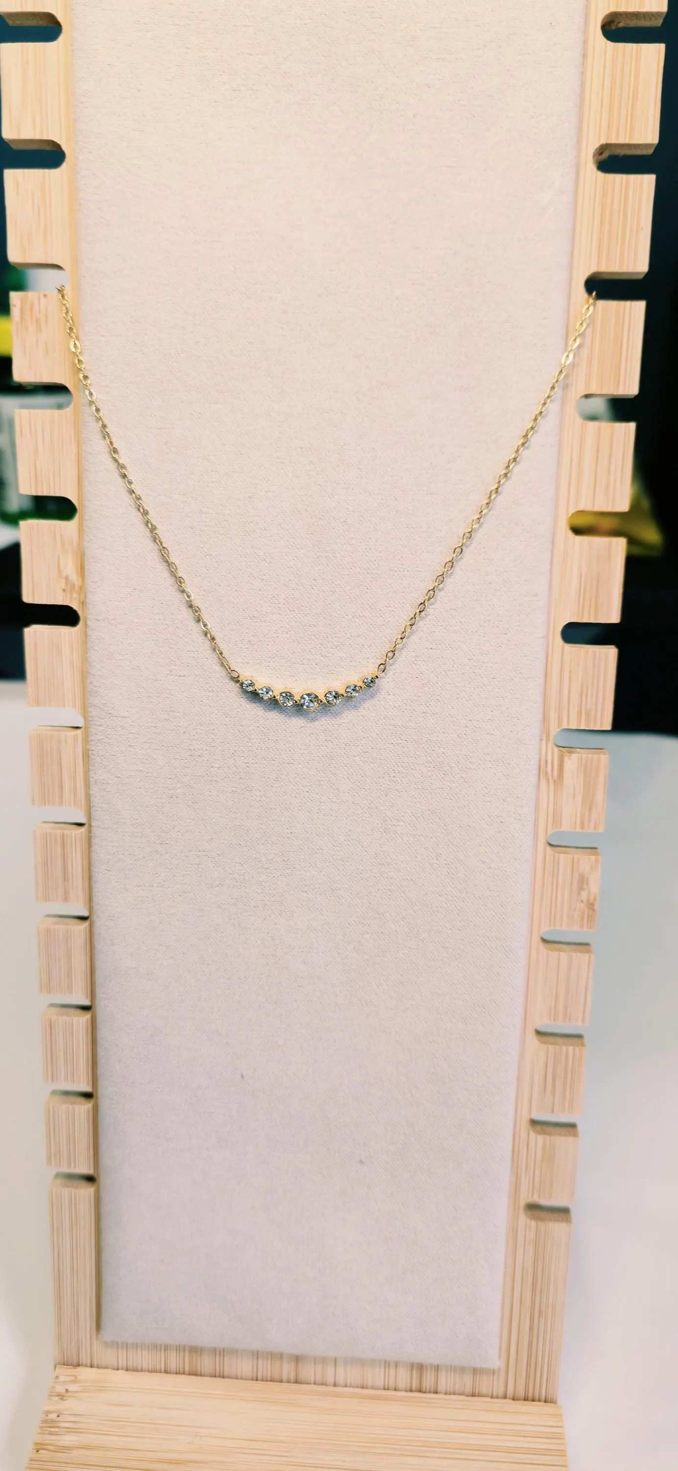 18K Gold PVD Curved CZ Bar Necklace | 316L Stainless Steel Choker (Waterproof) - image 3