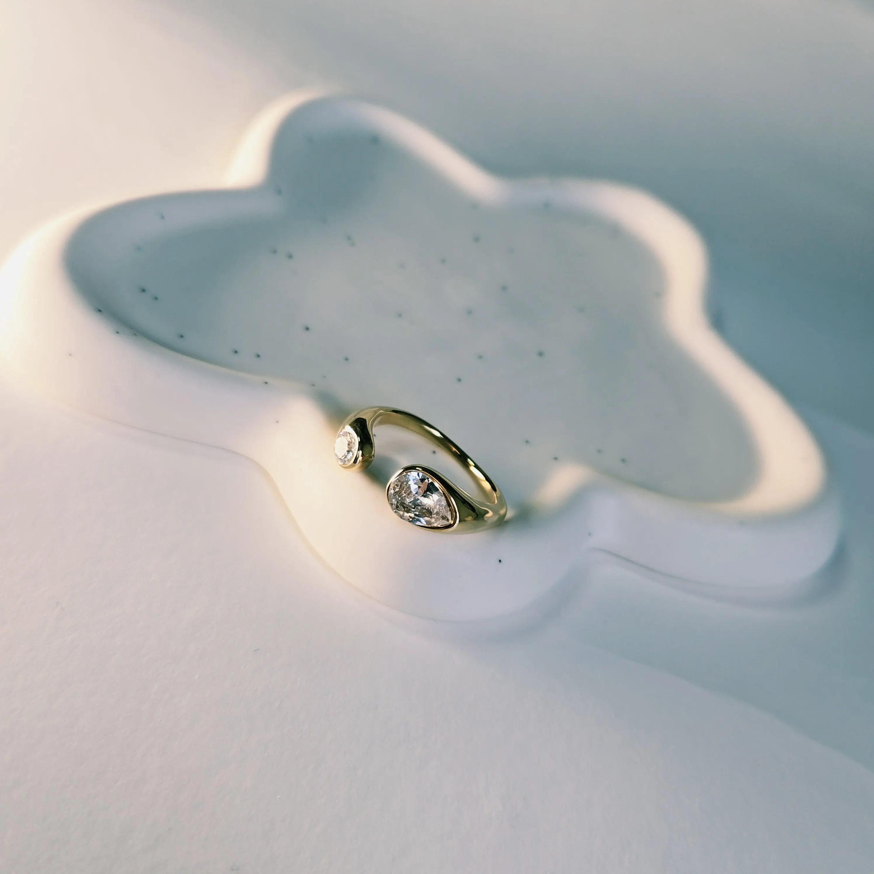 18K Gold PVD Stainless Steel Cuff Ring | Pear & Round CZ, Waterproof Stacking Band - image 2