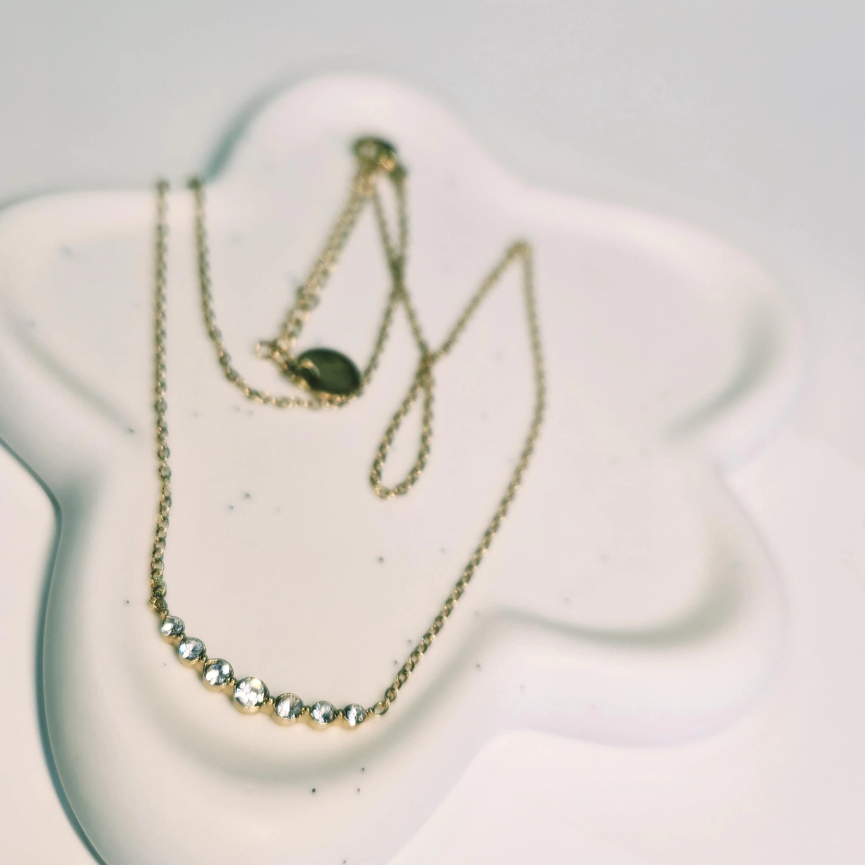 18K Gold PVD Curved CZ Bar Necklace | 316L Stainless Steel Choker (Waterproof)