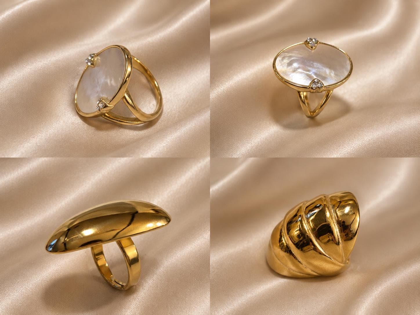 White Shell Oval Statement Ring Waterproof Stainless Steel Mother of Pearl Gold Jewelry - image 2