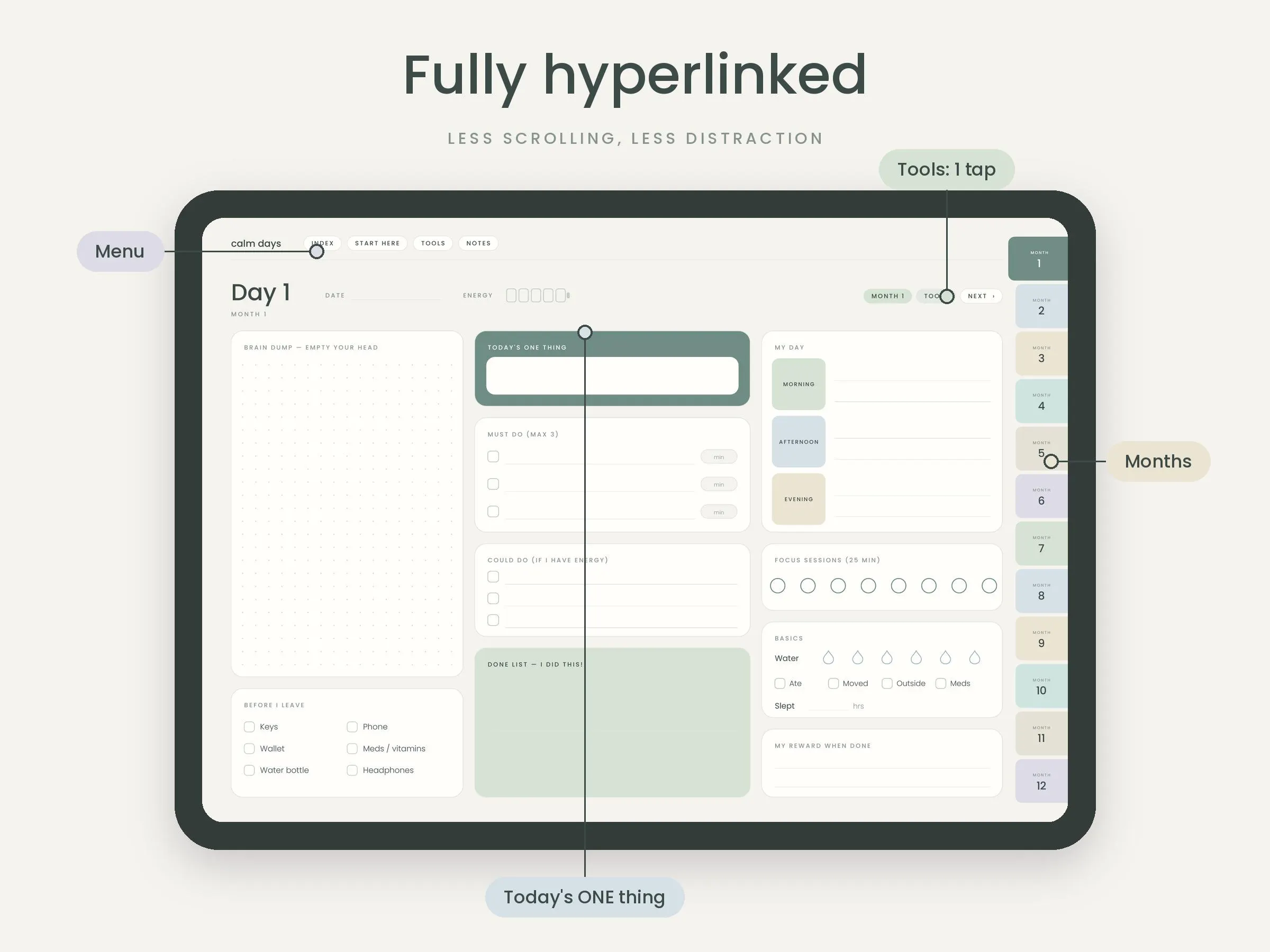ADHD Planner, Undated Daily Planner, ADHD Friendly Digital Planner GoodNotes, Brain Dump, Focus Planner, Calm Minimalist iPad Planner - image 5