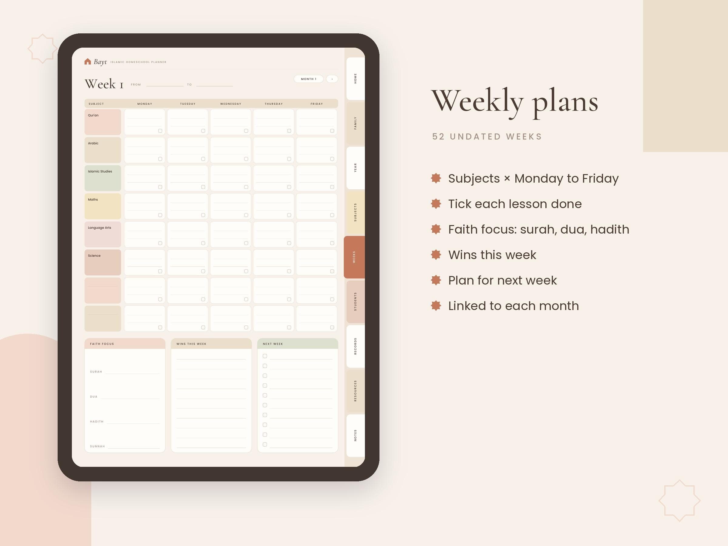 Islamic Homeschool Planner, Muslim Homeschool Digital Planner, Undated Lesson Planner, Quran Tracker for Kids, GoodNotes iPad - image 4