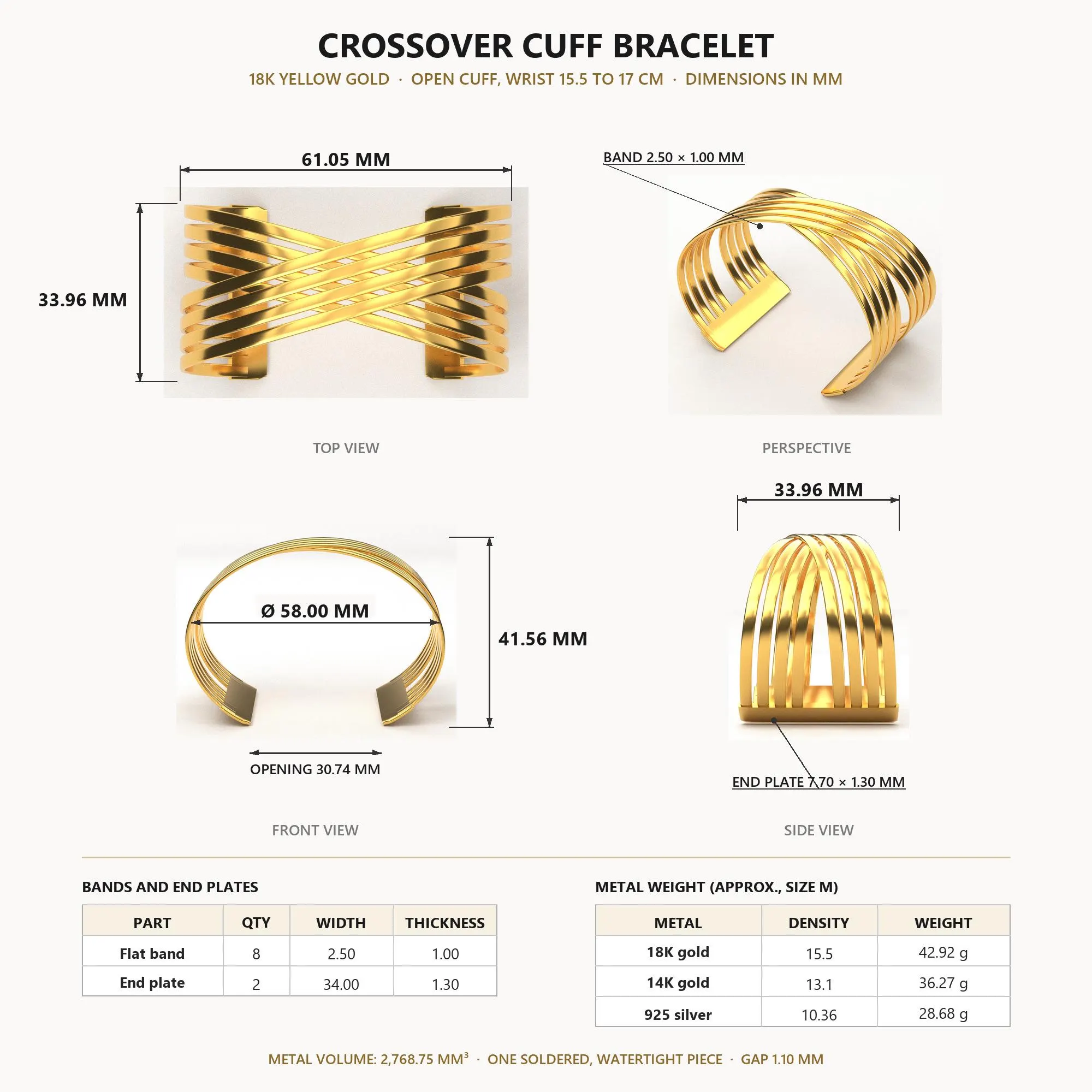 Fichiers 3D bracelet manchette croisée, STL STEP 3DM OBJ, manchette 8 rubans prête pour impression 3D et fonte - image 5