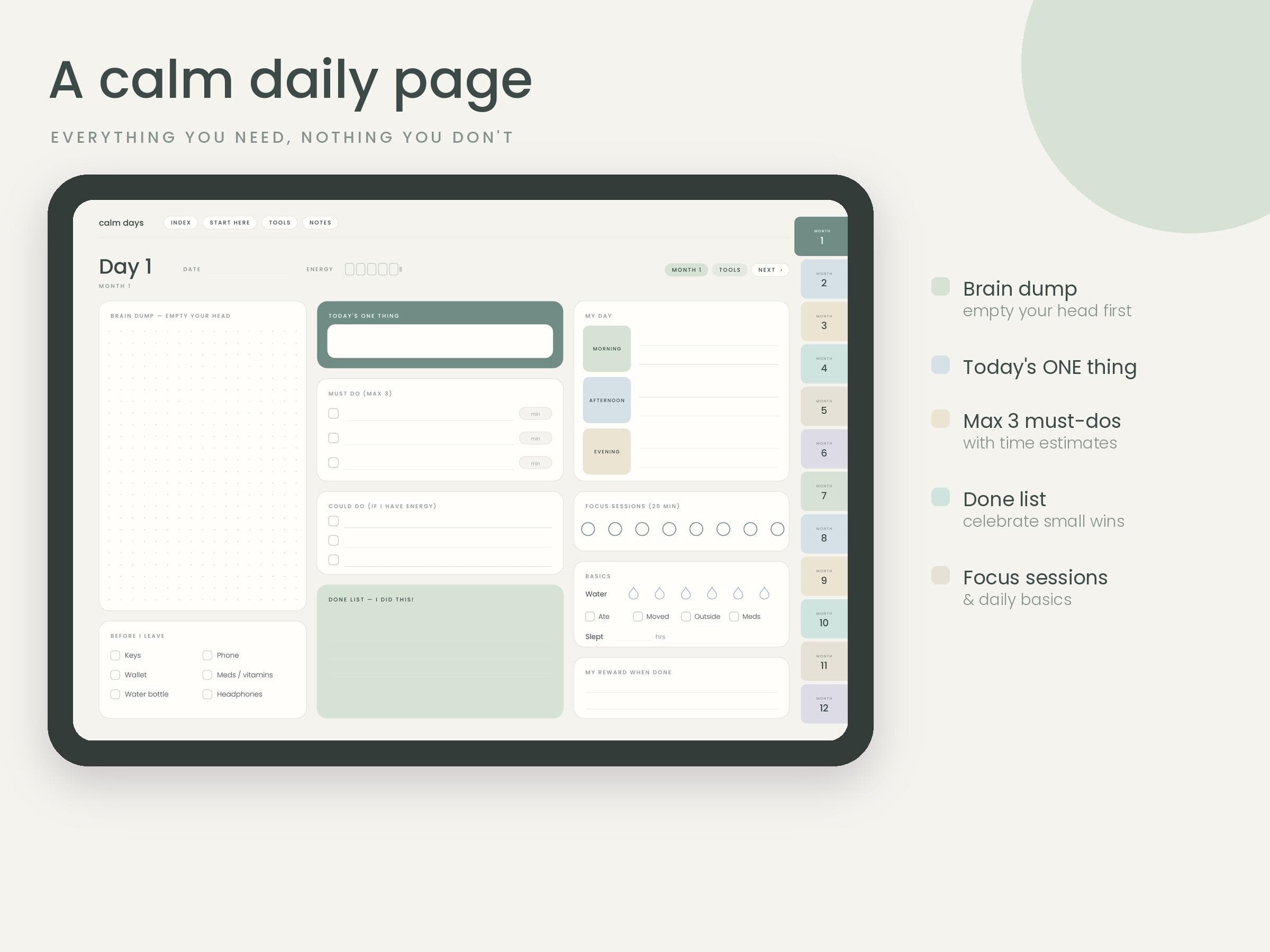 ADHD Planner, Undated Daily Planner, ADHD Friendly Digital Planner GoodNotes, Brain Dump, Focus Planner, Calm Minimalist iPad Planner - image 3