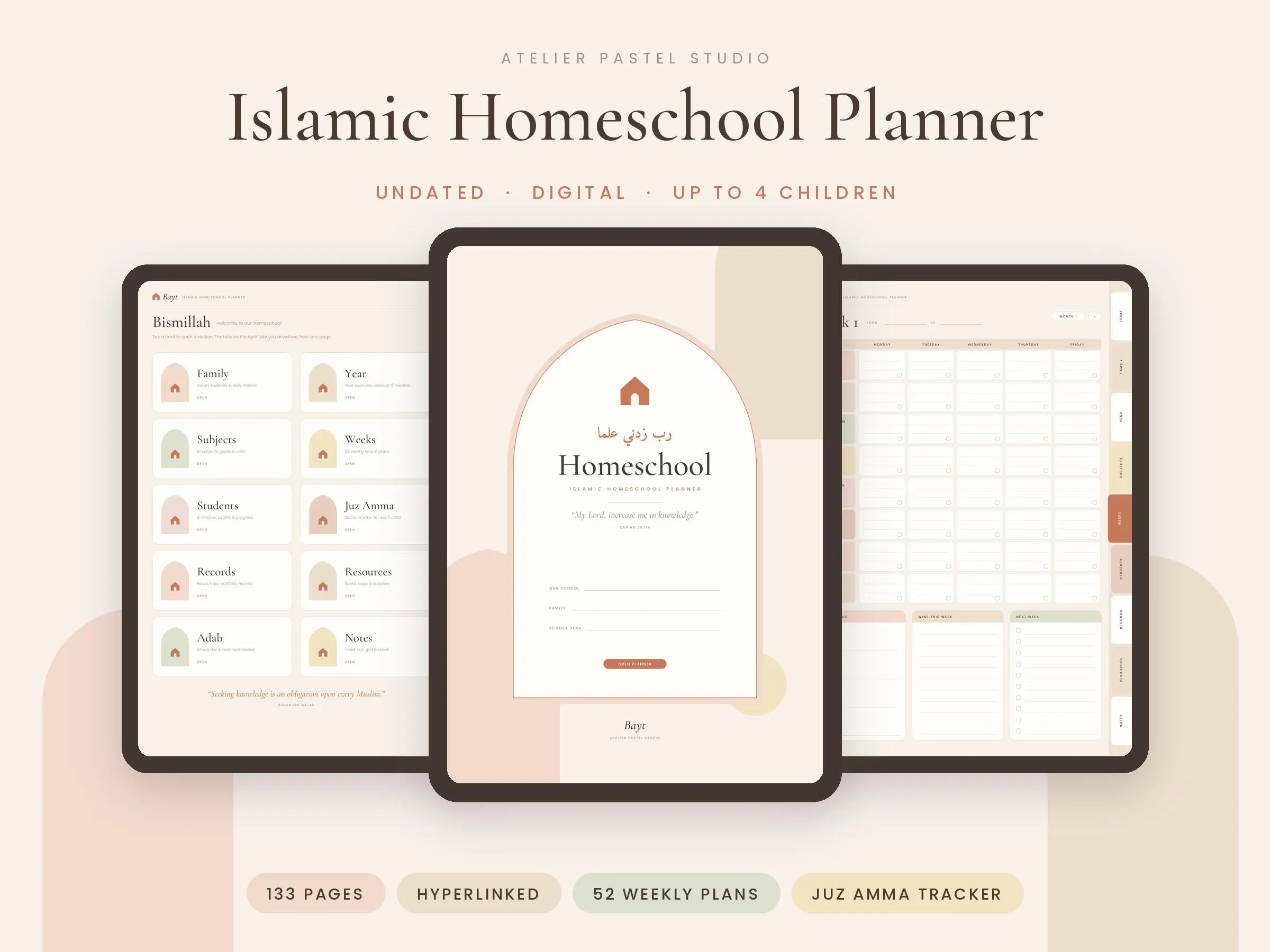 Islamic Homeschool Planner, Muslim Homeschool Digital Planner, Undated Lesson Planner, Quran Tracker for Kids, GoodNotes iPad