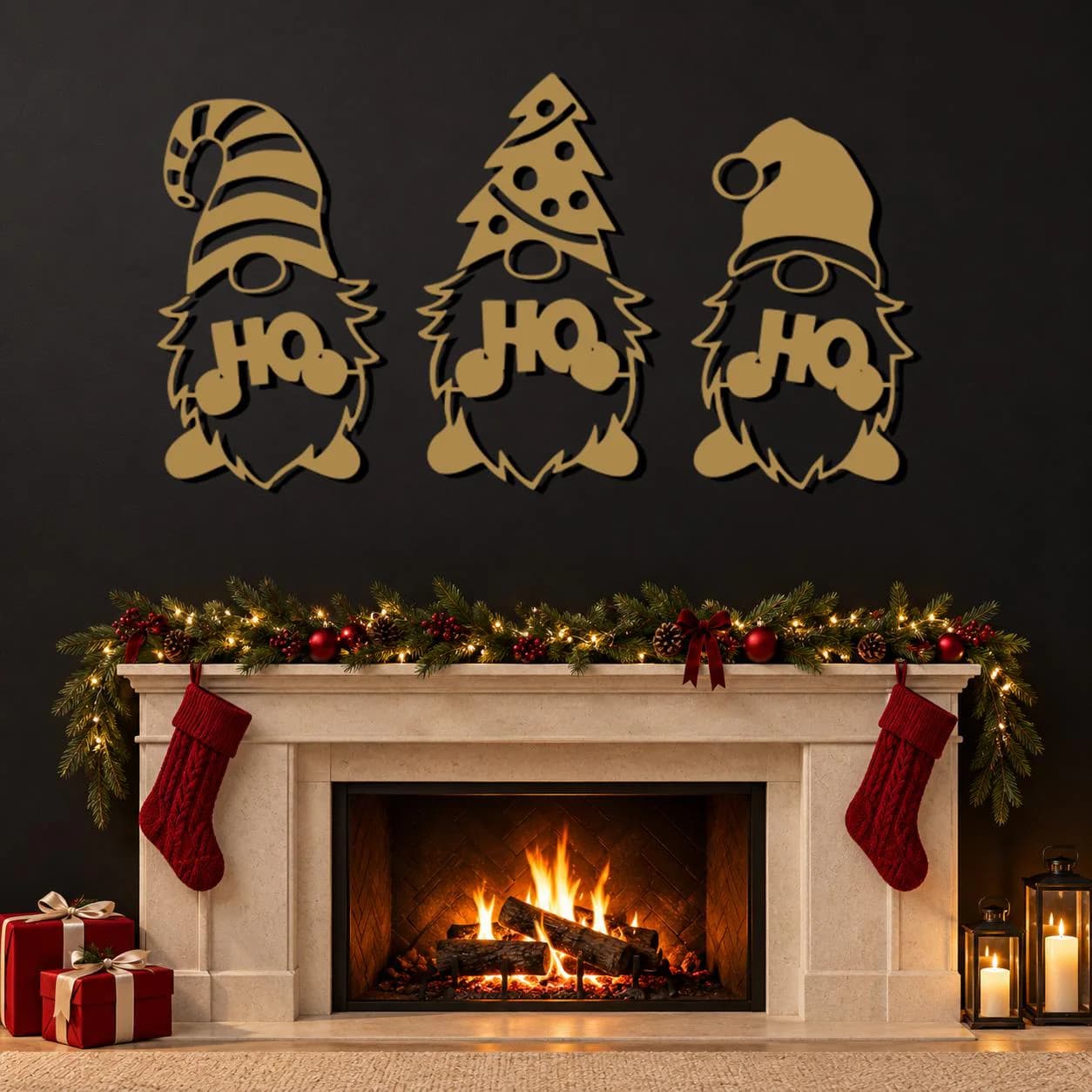 Christmas Gnome Art, Ho Ho Ho, Three Bearded Figures, Tree Hat Detail, Seasonal Metal Decor, Playful Holiday Sculpture, Christmas Lover Gift - image 4