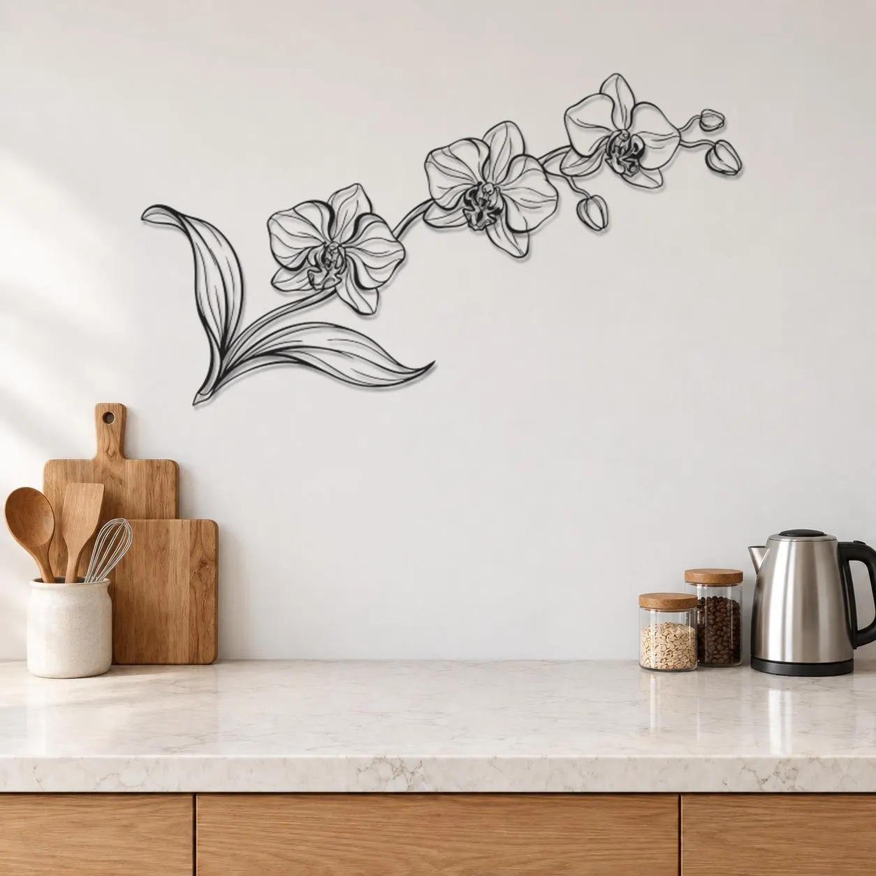 Orchid Metal Art, Flowering Stem Outline, Detailed Petal Lines, Bud And Leaf, Nature Metal Decor, Garden Inspired Artwork, Flower Lover Gift - image 3