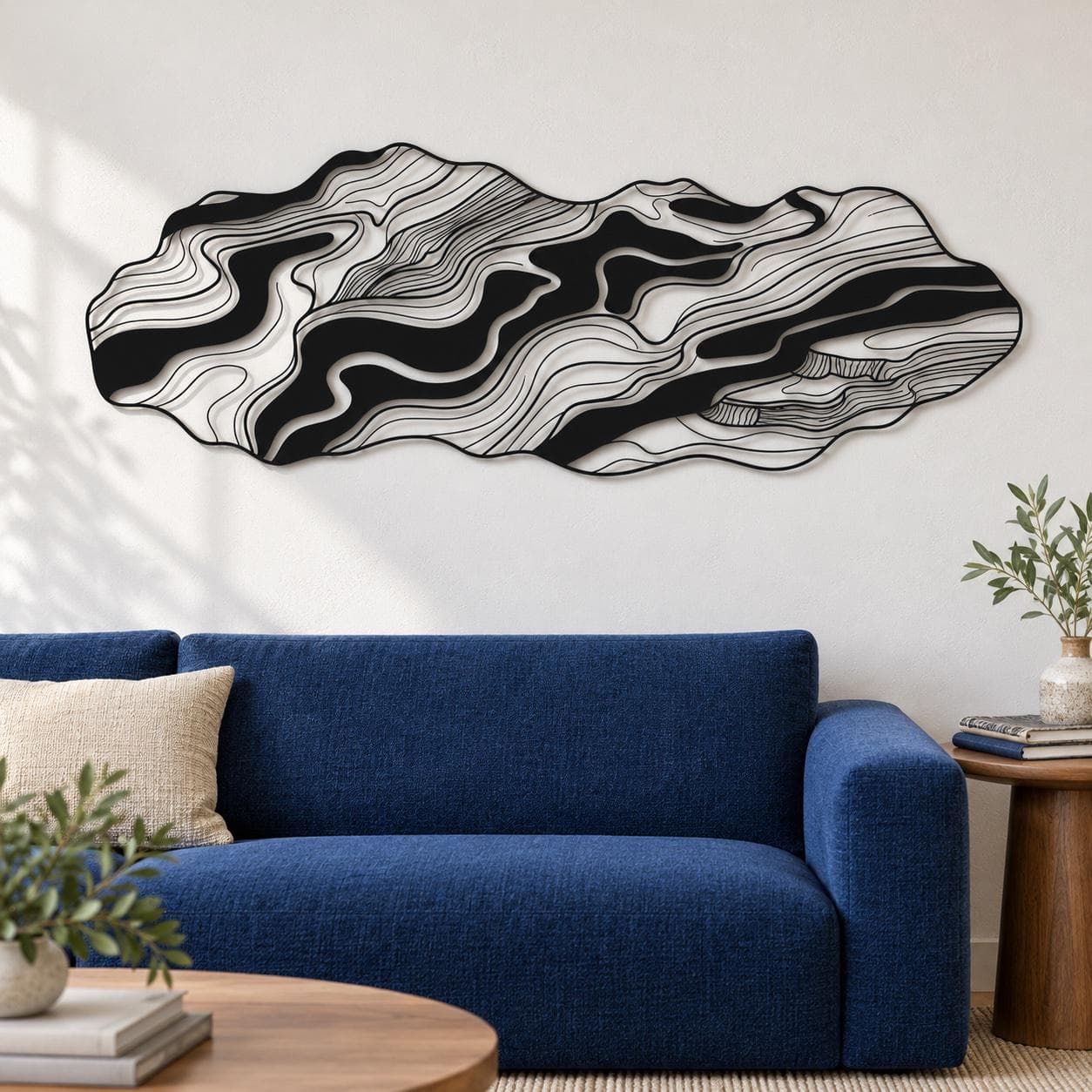 Contour Metal Art, Layered Flowing Pattern, Organic Shape Outline, Topographic Inspired Lines, Graphic Line Texture, Decorative Wall Hanging