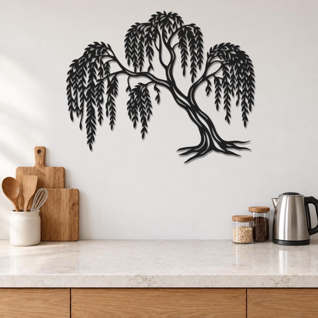Willow Tree Art, Drooping Leaf Canopy, Curved Trunk Design, Nature Metal Decor, Flowing Branch Pattern, Plant Lover Gift, Metal Wall Hanging - image 2