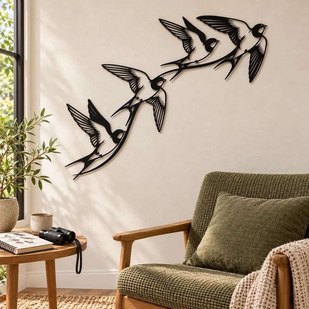 Swallow Metal Art, Four Flying Birds, Sweeping Wing Lines, Nature Metal Decor, Airborne Wildlife Artwork, Bird Lover Gift, Outline Sculpture
