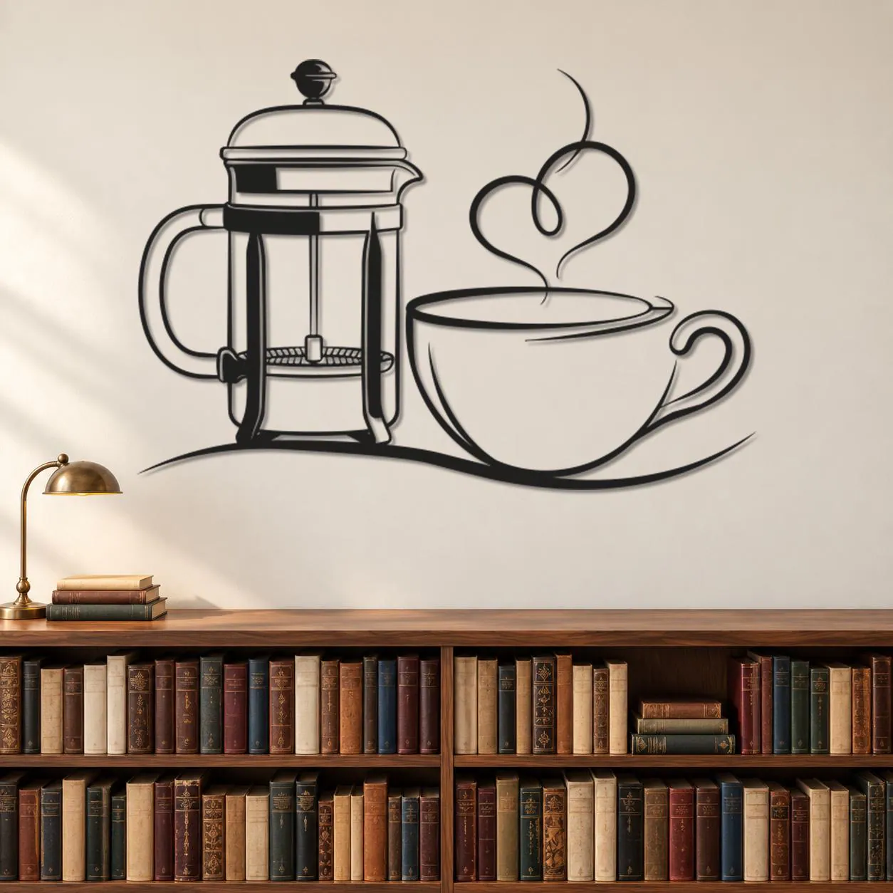 Coffee Metal Art, French Press Cup, Steam Curl Detail, Culinary Line Drawing, Beverage Wall Sculpture, Warm Drink Artwork, Coffee Lover Gift - image 4