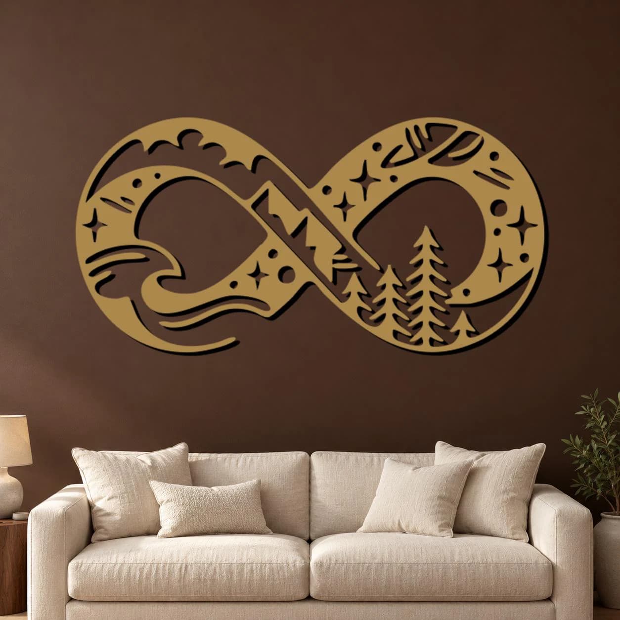 Infinity Landscape Art, Mountain Wave Scene, Pine Tree Silhouettes, Outdoor Wall Sculpture, Celestial Landscape Artwork, Powder Coated Metal - image 5