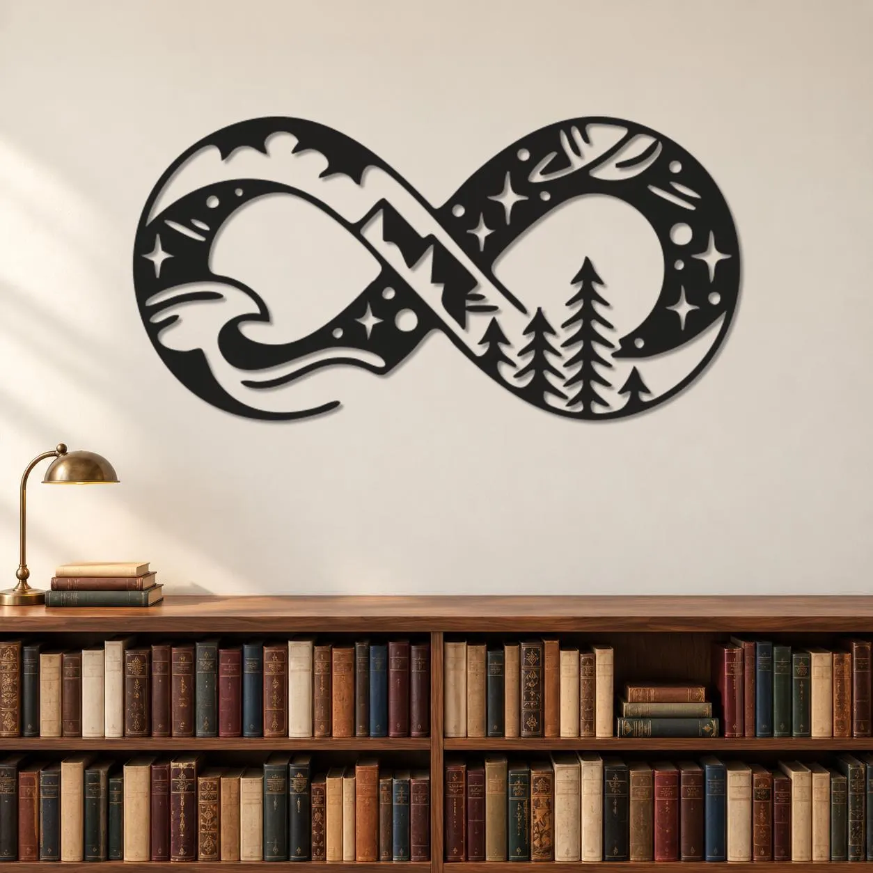 Infinity Landscape Art, Mountain Wave Scene, Pine Tree Silhouettes, Outdoor Wall Sculpture, Celestial Landscape Artwork, Powder Coated Metal - image 3
