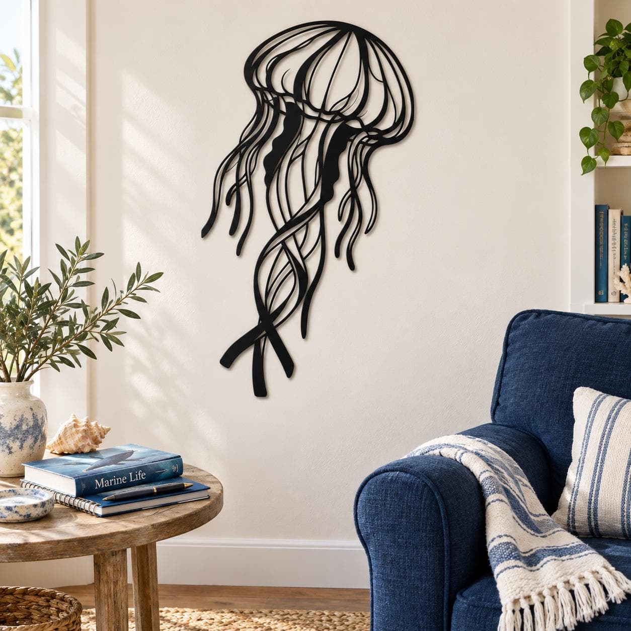 Jellyfish Metal Art, Flowing Tentacle Lines, Curved Bell Shape, Marine Wall Sculpture, Sea Life Drawing, Aquatic Artwork, Nautical Sculpture