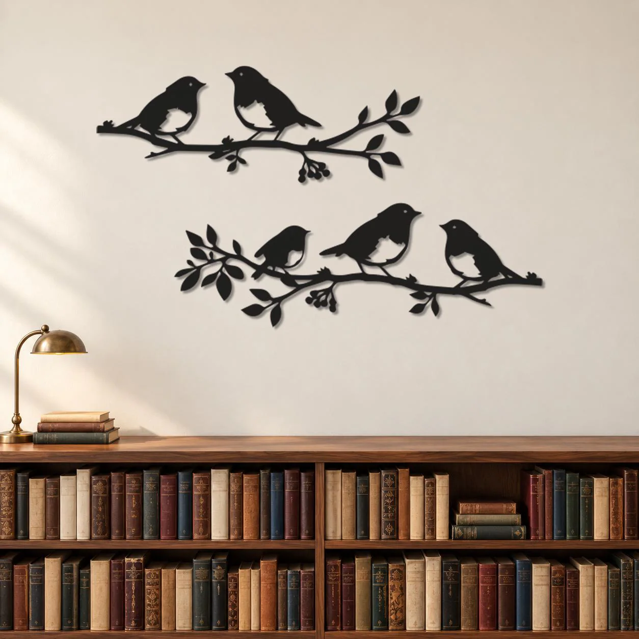 Bird Branch Set, Two Wildlife Motifs, Perched Bird Groups, Leafy Stem Detail, Nature Metal Decor, Graphic Animal Silhouettes, Wall Sculpture - image 5