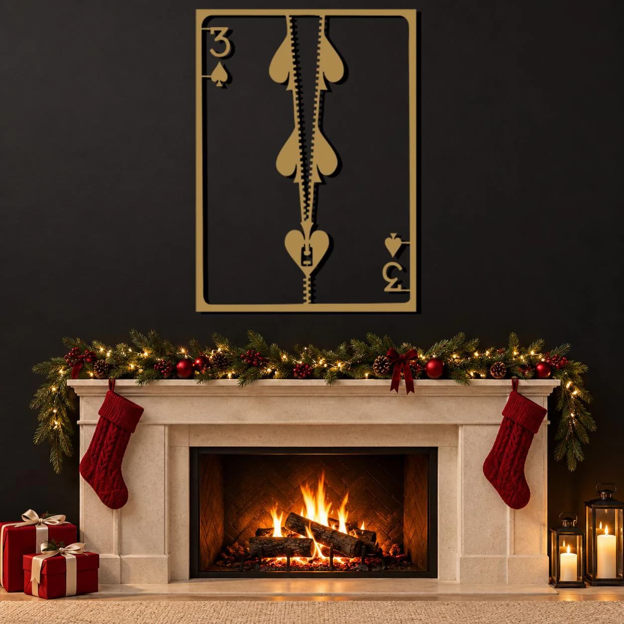 Spade Card Art, Three Spades Design, Central Zipper Detail, Playing Card Frame, Graphic Metal Decor, Bold Suit Symbols, Decorative Sculpture - image 4