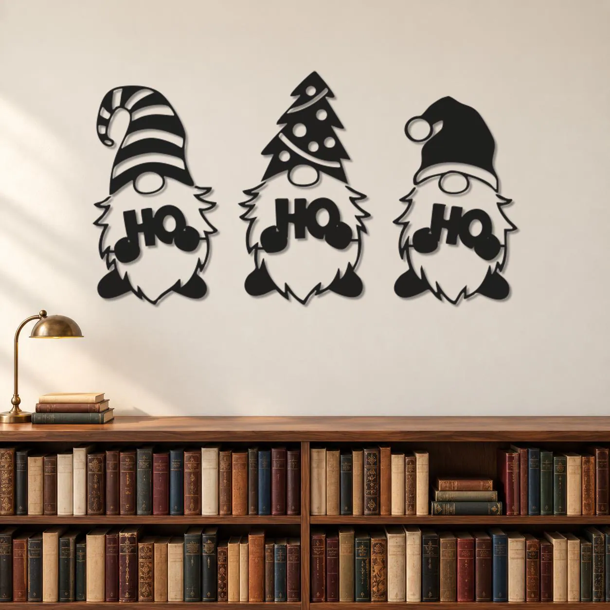 Christmas Gnome Art, Ho Ho Ho, Three Bearded Figures, Tree Hat Detail, Seasonal Metal Decor, Playful Holiday Sculpture, Christmas Lover Gift - image 3