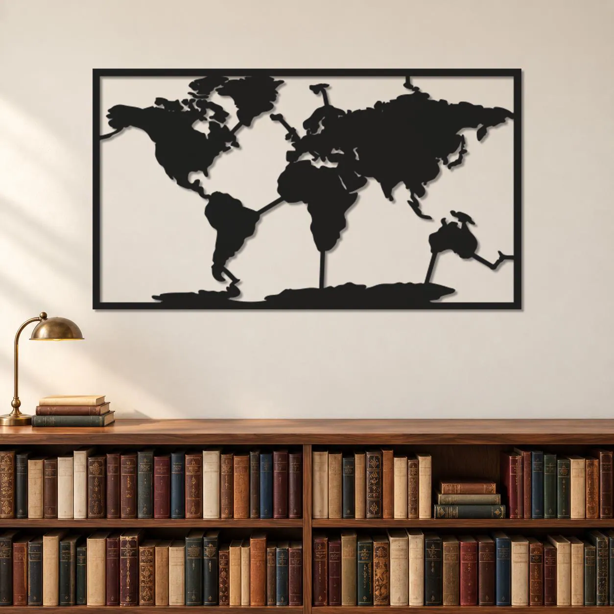 World Map Art, Framed Continent Silhouettes, Global Travel Design, Rectangular Metal Panel, Geography Wall Sculpture, Journey Inspired Decor - image 3