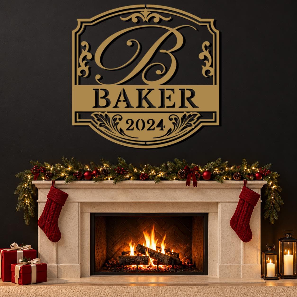 Baker Family Art, Monogram Letter B, Established Date Detail, Ornate Name Plaque, Scrollwork Border, Classic Lettering Design, Metal Artwork - image 5