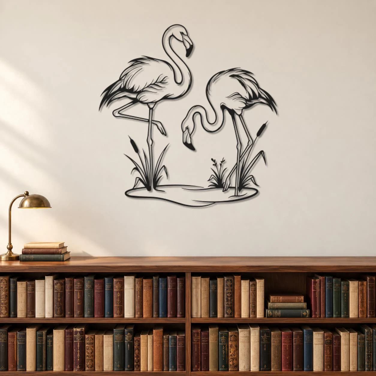 Flamingo Metal Art, Three Bird Scene, Long Leg Outlines, Reed Plant Detail, Wildlife Wall Sculpture, Nature Metal Decor, Powder Coated Metal - image 4