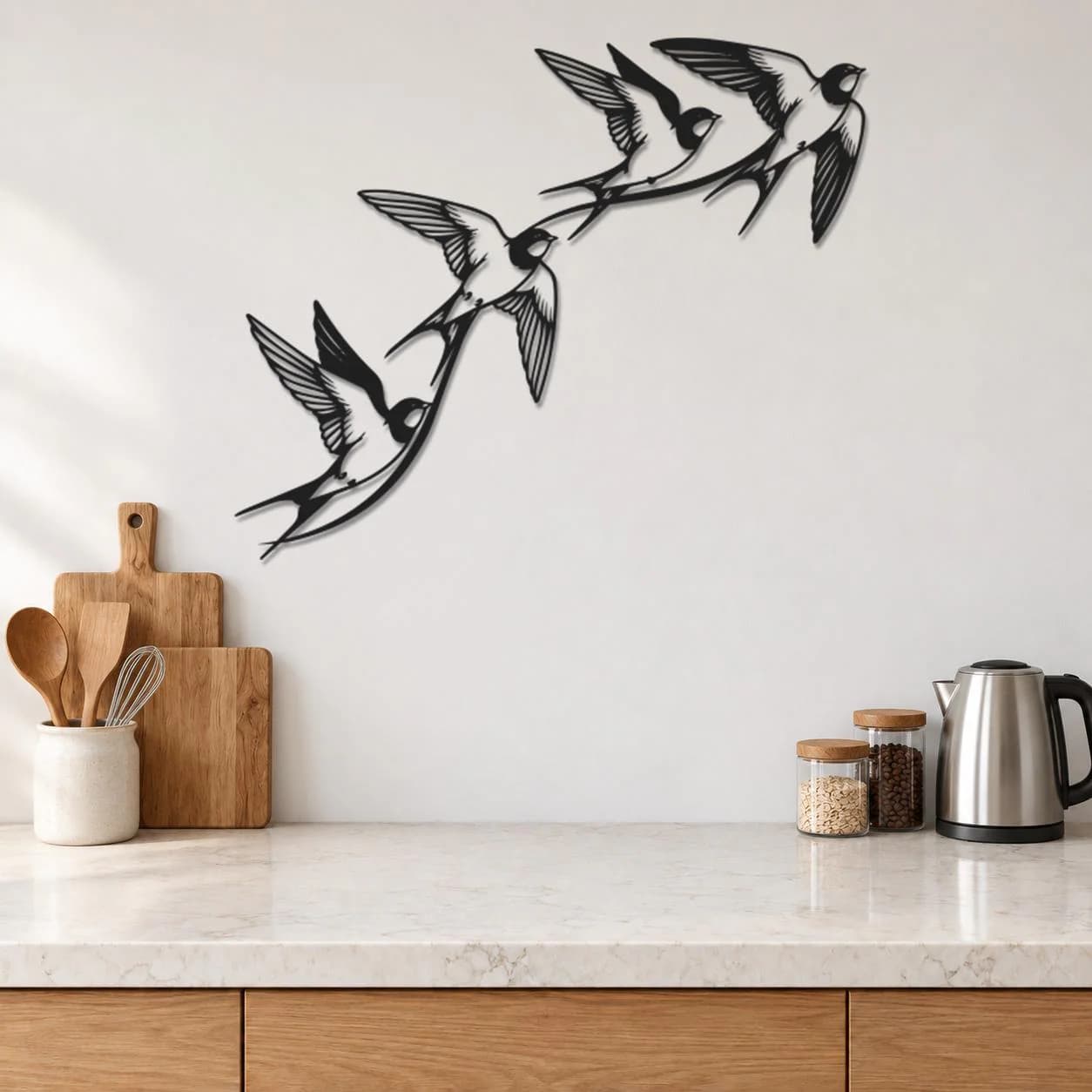 Swallow Metal Art, Four Flying Birds, Sweeping Wing Lines, Nature Metal Decor, Airborne Wildlife Artwork, Bird Lover Gift, Outline Sculpture - image 2