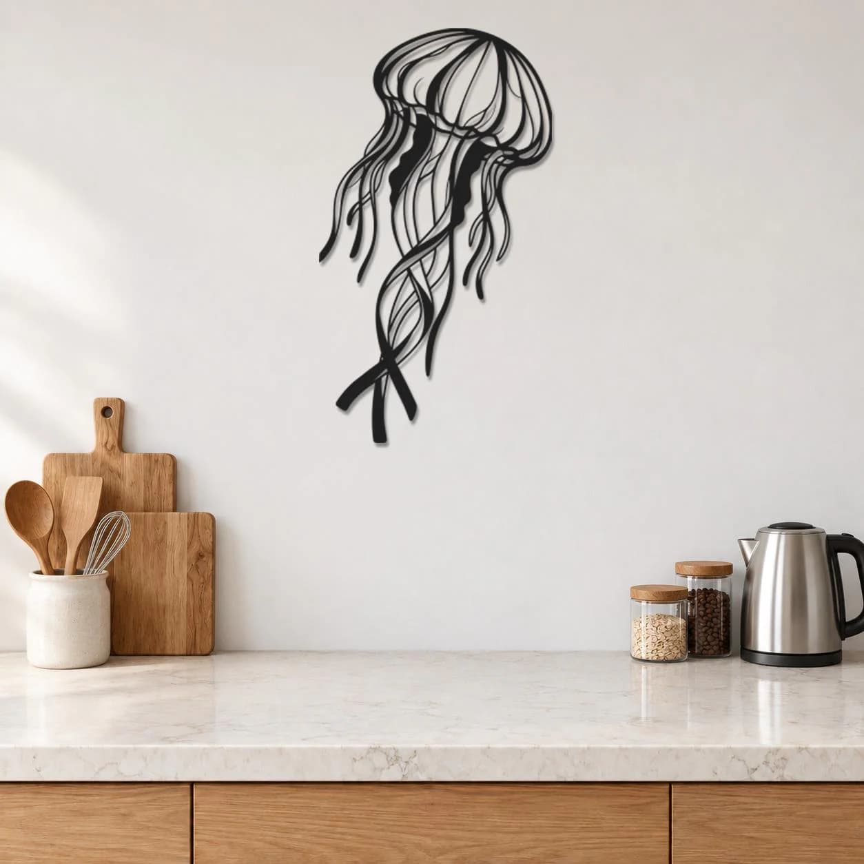 Jellyfish Metal Art, Flowing Tentacle Lines, Curved Bell Shape, Marine Wall Sculpture, Sea Life Drawing, Aquatic Artwork, Nautical Sculpture - image 3