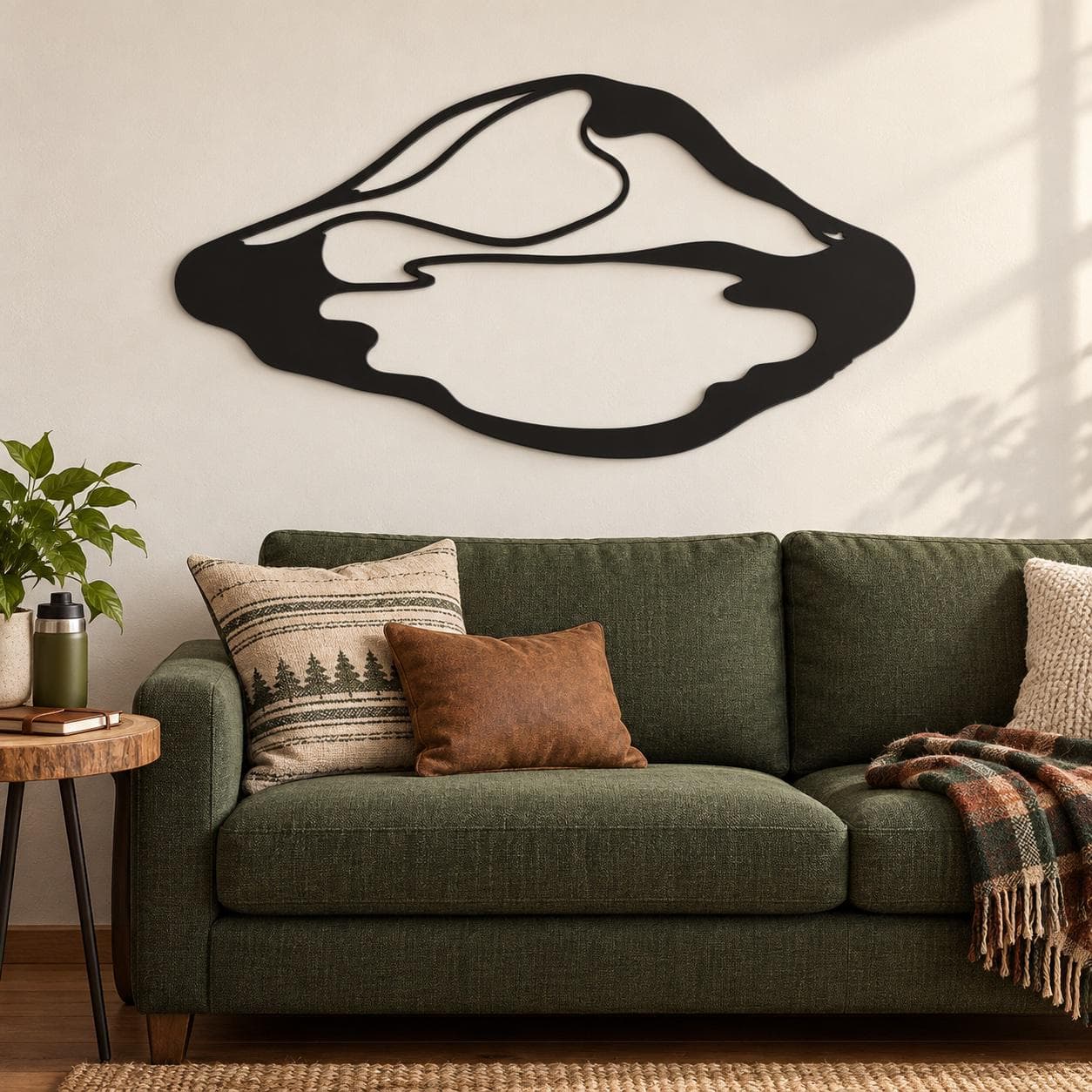 Mountain Reflection Art, Lake Outline Design, Curved Water Shape, Minimalist Scenic Decor, Outdoor Lover Gift, Wall Sculpture, Metal Artwork
