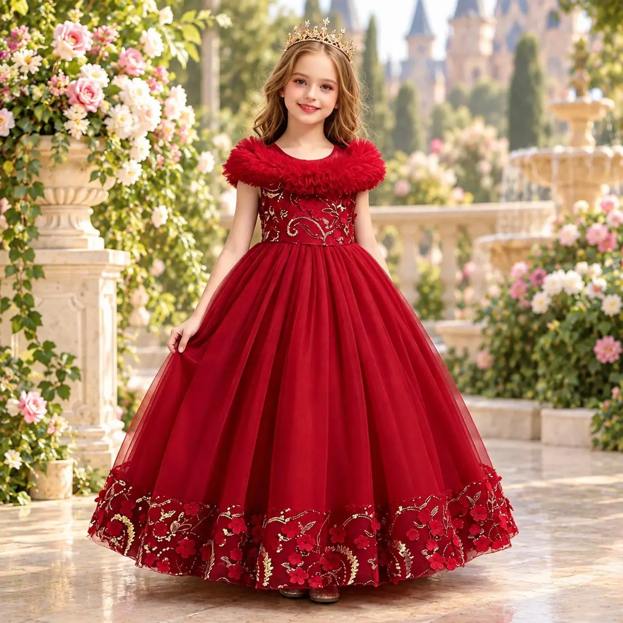 Lace Sequin Flower Girl Dress, Princess Wedding Gown (4-14Y) - image 3