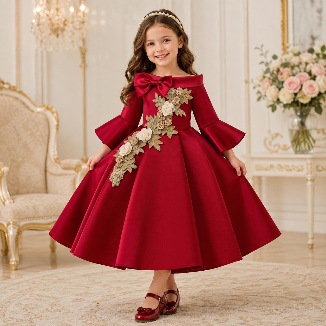 Girls White Flower Princess Dress, Elegant Summer Communion Costume (2-10 Years)