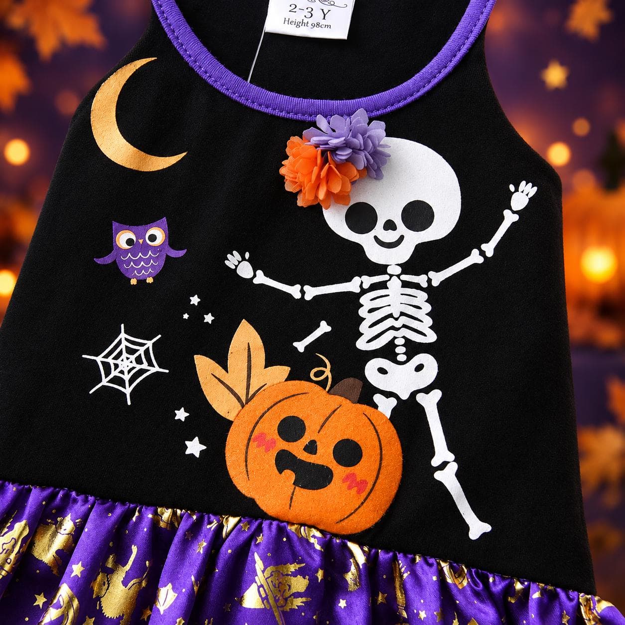 Halloween Princess Dress for Baby Girls, Pumpkin Skull Print Costume, Kids Halloween Party DressCotton Mesh Tutu DressToddler Cosplay Outfit - image 2