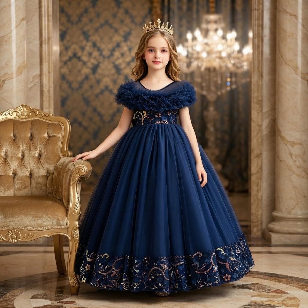 Lace Sequin Flower Girl Dress, Princess Wedding Gown (4-14Y) - image 5