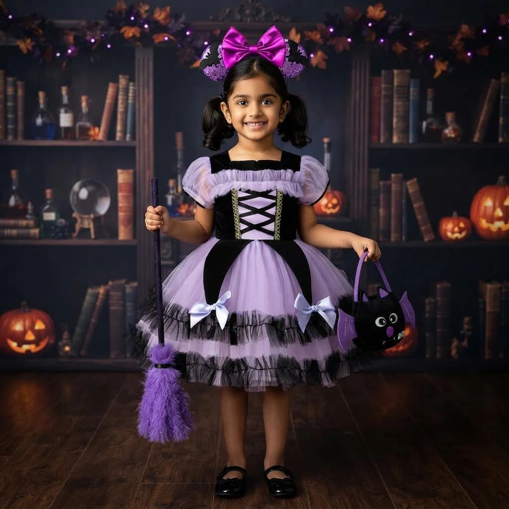 Purple Tulle Witch Tutu Dress, Halloween Party Costume for Girls - image 2