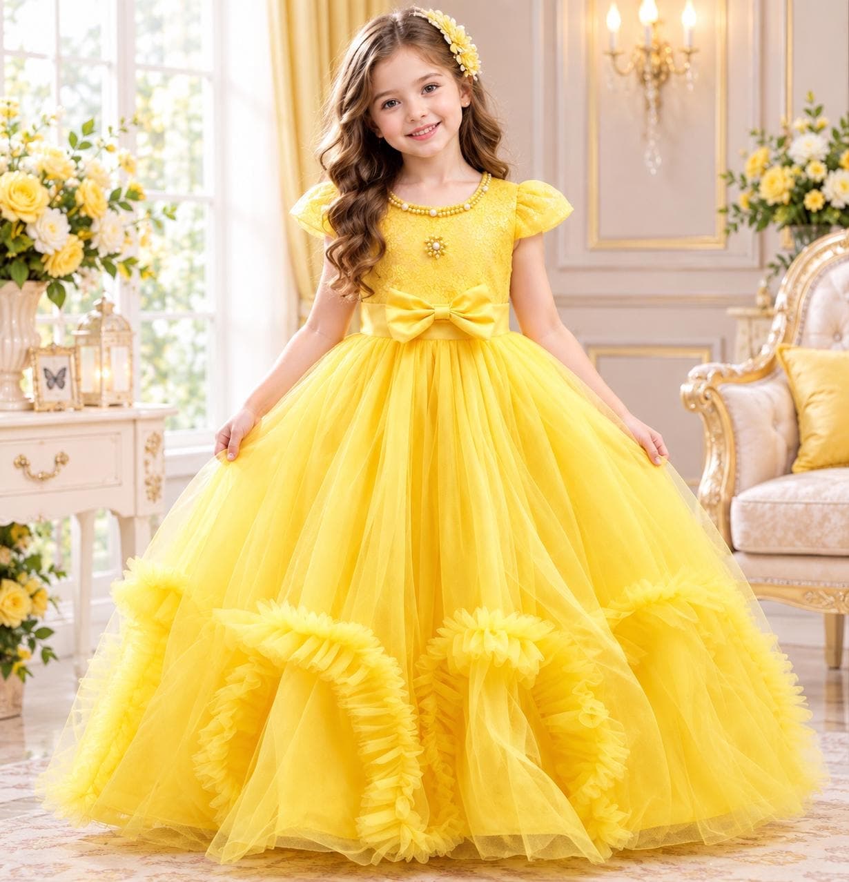 Lace Sequin Flower Girl Dress, Princess Wedding Gown, First Communion Formal Dress (Ages 4-14) - image 5