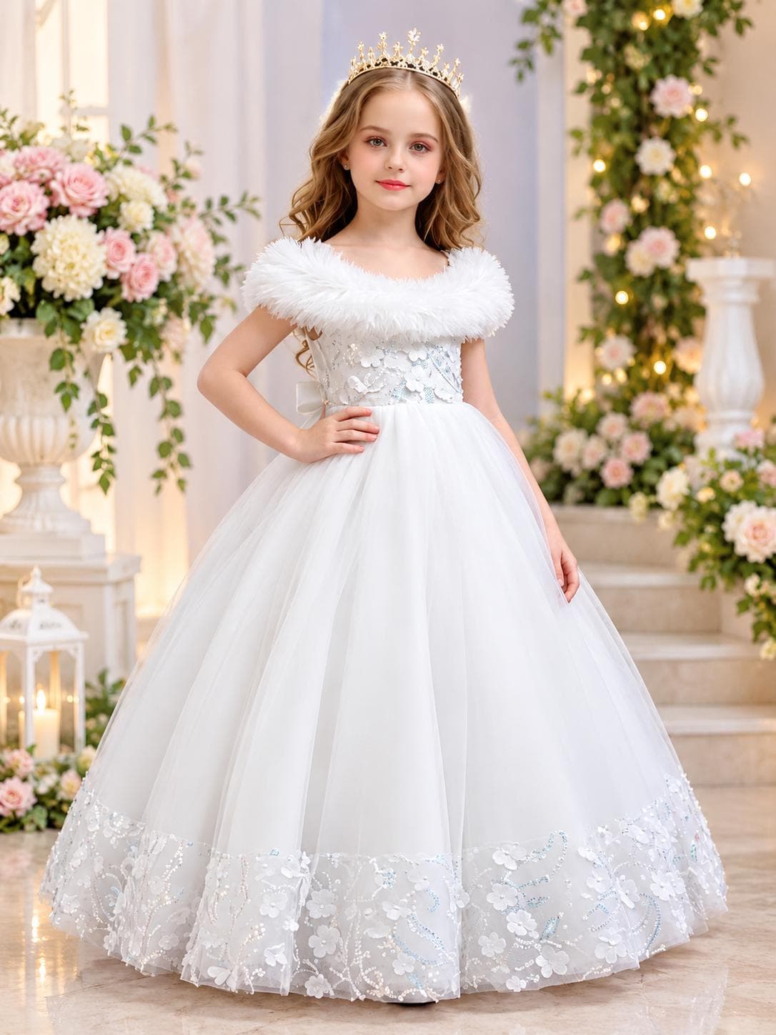 Lace Sequin Flower Girl Dress, Princess Wedding Gown (4-14Y) - image 4