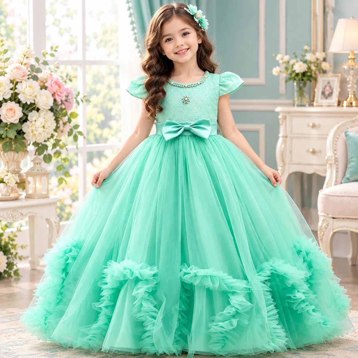 Lace Sequin Flower Girl Dress, Princess Wedding Gown, First Communion Formal Dress (Ages 4-14) - image 3