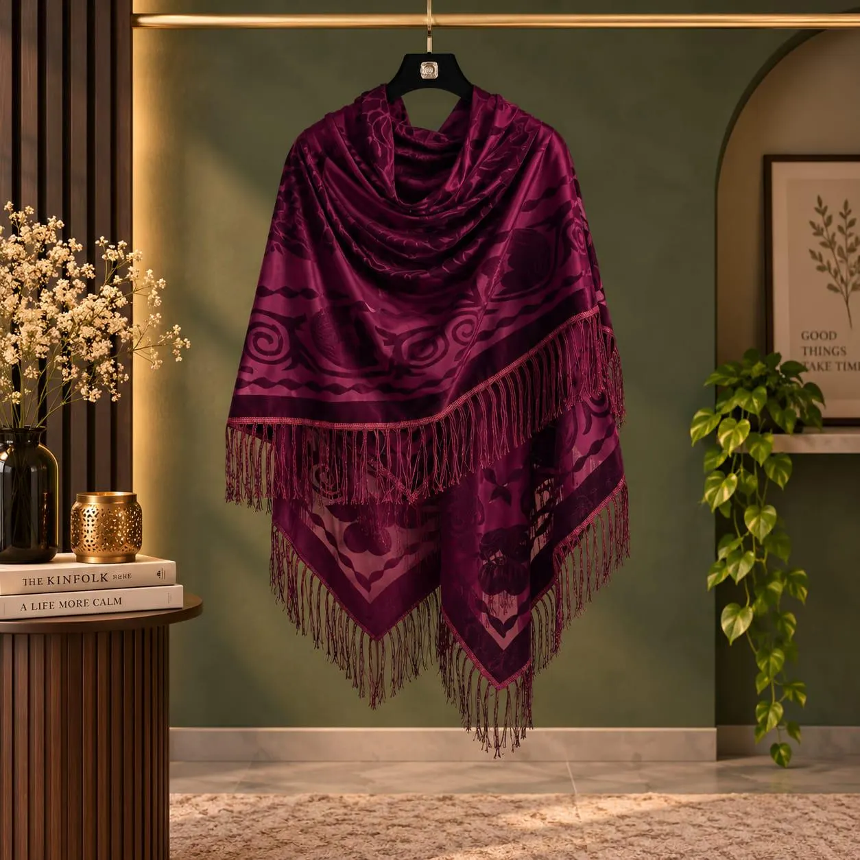 Retro Velvet Tassel Scarf for Women | Floral Embroidery Warm Shawl | Ethnic Fashion Scarf | Multiple Colors - image 4