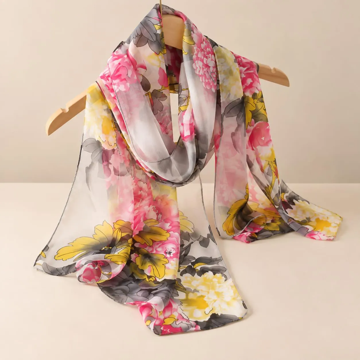 Floral Chiffon Scarf for Women, Lightweight Sheer Shawl, Long Flower Print Wrap, Soft Fashion Scarf, Four Season Scarf - image 5